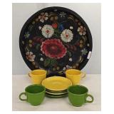 Hand Carved, Painted Tray, Set of 4 Fiesta