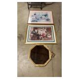 Gilded Mirror With 2 Framed Pictures