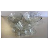 Large Glass Punch Bowls with Cups