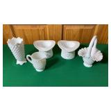 5 Pieces Of Milk Glass- Vase Is Fenton