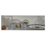 Full Shelf of Assorted Glassware and Pottery