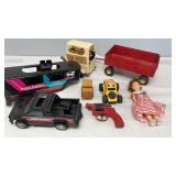 Box Lot Of Toy Truck Wagons and Doll