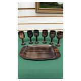 Wood tray w/Wood carved Shot Cups