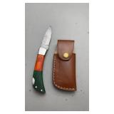 Custom Damascus Folding Steel Knife w/Sheath