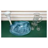 Blue Glass Bowl w/Pitcher Lot