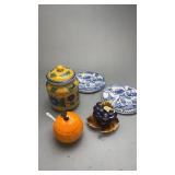 Jelly Dishes, Yellow w/Blue Flower Canister