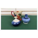 Blue Pottery Vases & Pioneer Woman Pitcher