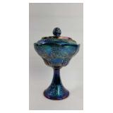 Indiana Carnival Glass Harvest Grape Compote Blue