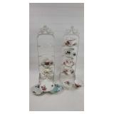 2 Teacup Holders & Assorted Teacups & Saucers
