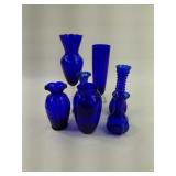 Assorted Blue Glass Vases