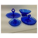 Assorted Blue Glass  Serving Dishes