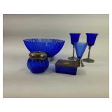 Assorted Blue Glass  Serving  Bowl,  Glasses,