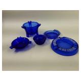 Colbalt Blue Glass  Assortment Of  Ash Trays
