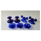 Blue Glass Taper Candle Holders