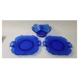 Cobalt Blue Glass Serving Plates and Bowl