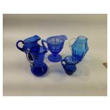 Assortment  Of Small Colbalt Blue Glass Pitchers