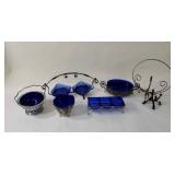 Cobalt Blue Serving Dishes With Decorative Holders