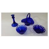 Cobalt Blue Glass Baskets, Candle Holder