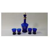 Carafe & Shot Glass Set - Cobalt Blue & Gold
