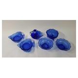 Assorted Decorative Cobalt Blue Glass Dishes