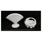 Westmoreland Milk Glass Vase & Split Handle Basket