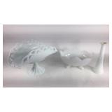3 Pieces Milk Glass- Lg. Fruit Pedestal Dish As Is