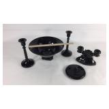Black Milk Compote Bowl, 2 Candle Holders, Etc