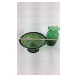 Green/Black Trim Compote Dish, Vase