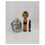 Vintage Chinese Ginger Jar & Wood Statues