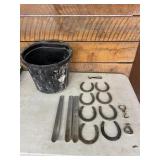 Feed Bucket W/ Horse Shoes & More
