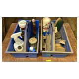 2- Blue Totes W/ Horse Brushes & Chemicals