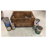 Wooden Crate With Oil Cans