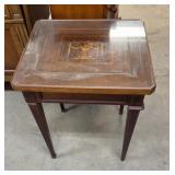 Vintage Wooden Inlay Accent Table W/Glass Top