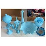 Fenton Blue Satin Glass Pieces