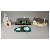 O Gauge Buildings- Church,House,Station