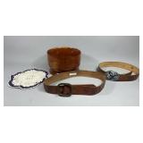 Turned Wood Bowl,2 Western Belts,Doily