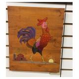 Wood Plaque Rooster Painting