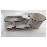 Lot Of White Enamel Pans & Bucket
