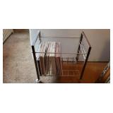 Rolling Metal Record Player/Album Rack W/ Records