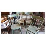 4 Wooden Painted Green Chairs
