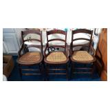 3 Cane Seat Chairs - One Missing Arm
