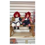Raggedy Ann & Andy Porcelain Dolls on Bench