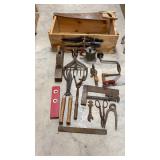 Variety of Vintage Tools in Wooden Box