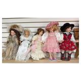 5 Porcelain Dolls on Stands