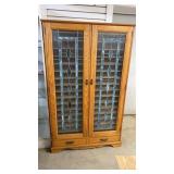 Oak and Lead Glass Piano Roll Cabinet