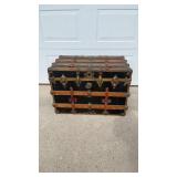 Antique Wooden Flat Top Trunk