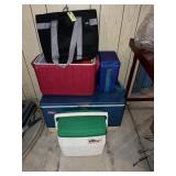 4 Coolers, Table Cloth, Thermos + Ice Pack