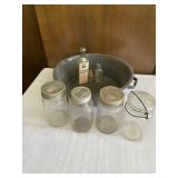Porcelain Pan w/ Canning Jars + Vintage Bottles
