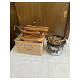 Box of Wooden Hangers and Clothes Pins