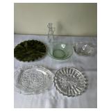 Green Wavy Plate, Green Depression Bowl,